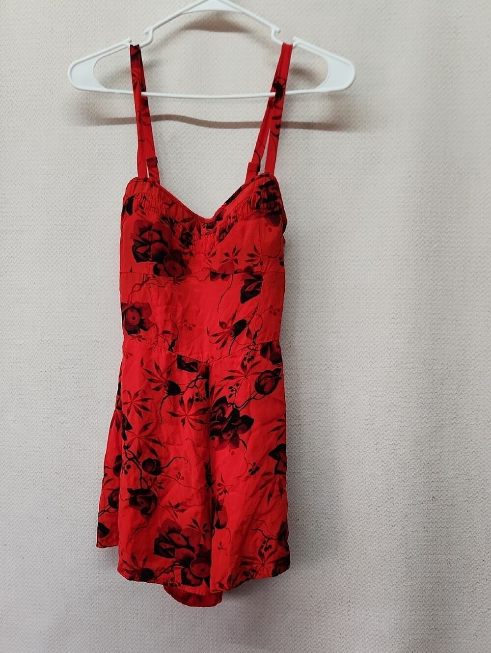 Free People Red Floral Satin Romper
